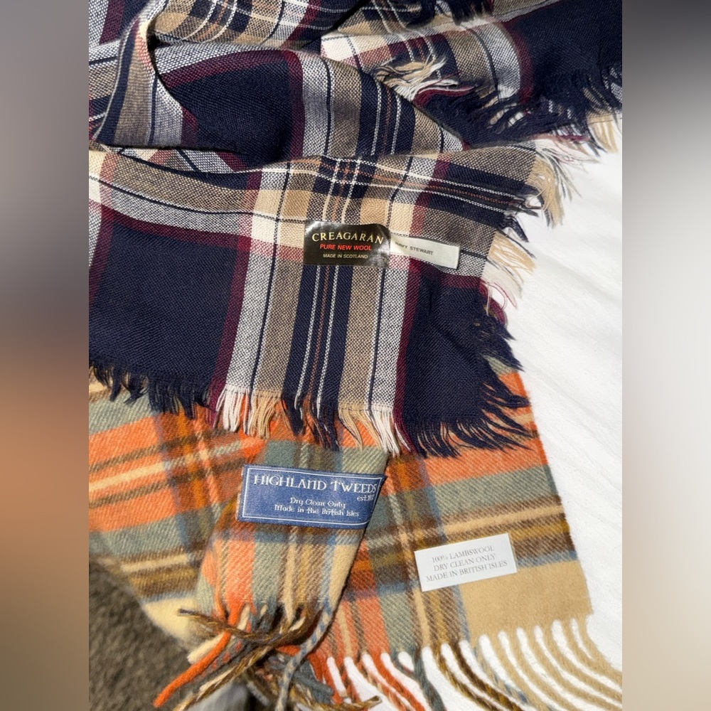 Scottish Wool Plaid Scarf Bundle Creagaran & Highland Tweeds Made in UK